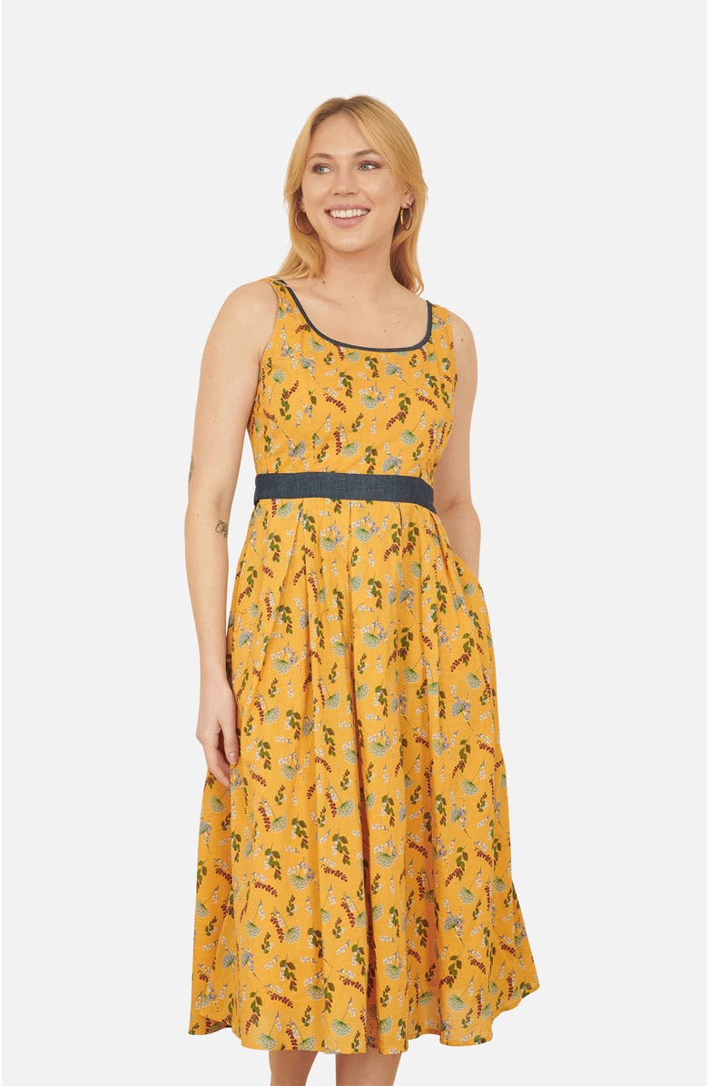 Yumi Cinched Waist Skater Dress, Alternate, color, Mustard