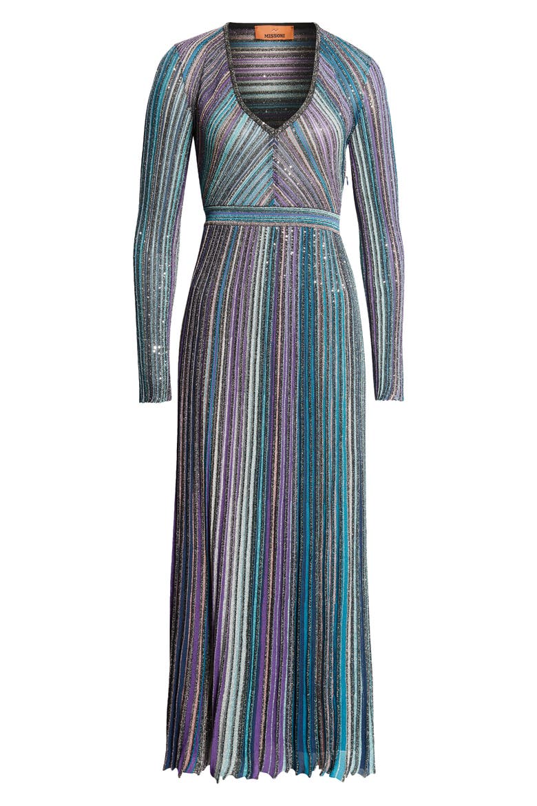 Sequin Metallic Stripe Long Sleeve Sweater Dress, Alternate, color, DARK TONES MULTI
