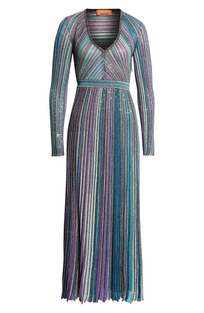 Missoni Sequin Metallic Stripe Long Sleeve Sweater Dress, Alternate, color, Dark Tones Multi