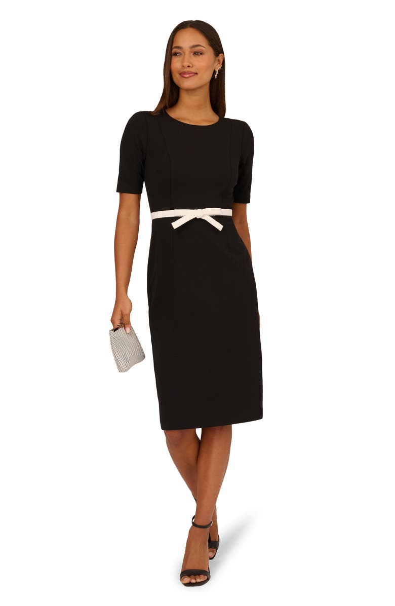 Adrianna Papell Contrast Bow Sheath Dress, Alternate, color, Black/ Ivory
