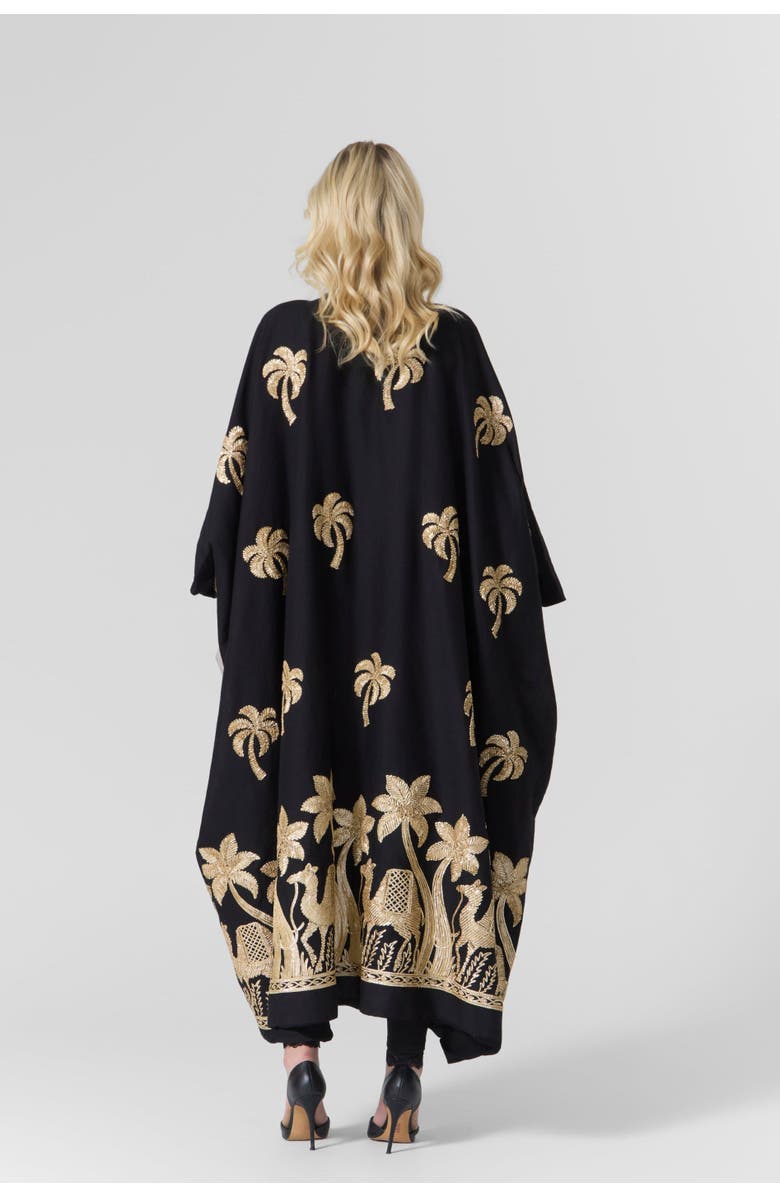 Le Fafo Luna Embroidered Linen Kaftan, Alternate, color, Black