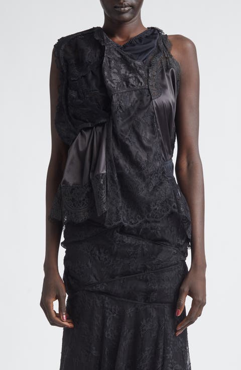 Mixed Lace, Satin & Knit Top