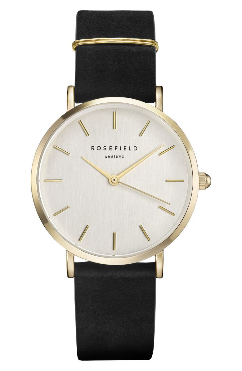 ROSEFIELD West Village Leather Strap Watch, 33mm, Main, color, 