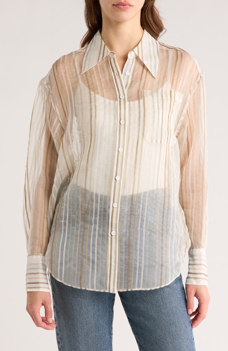 Joie Keeley Stripe Silk & Cotton Button-Up Shirt, Main, color,