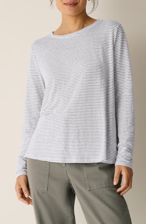Eileen Fisher Stripe Organic Linen Long Sleeve T-Shirt (Regular & Petite)
