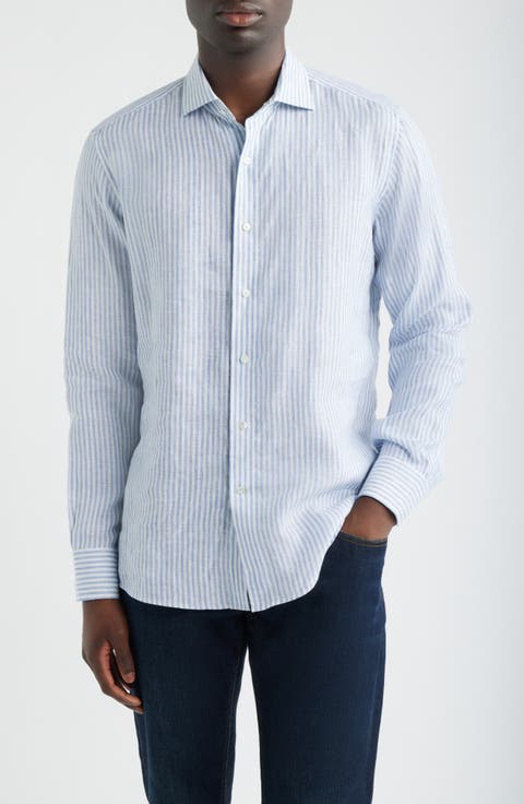 Crown Crafted Astino Lino Stripe Linen Button-Up Shirt