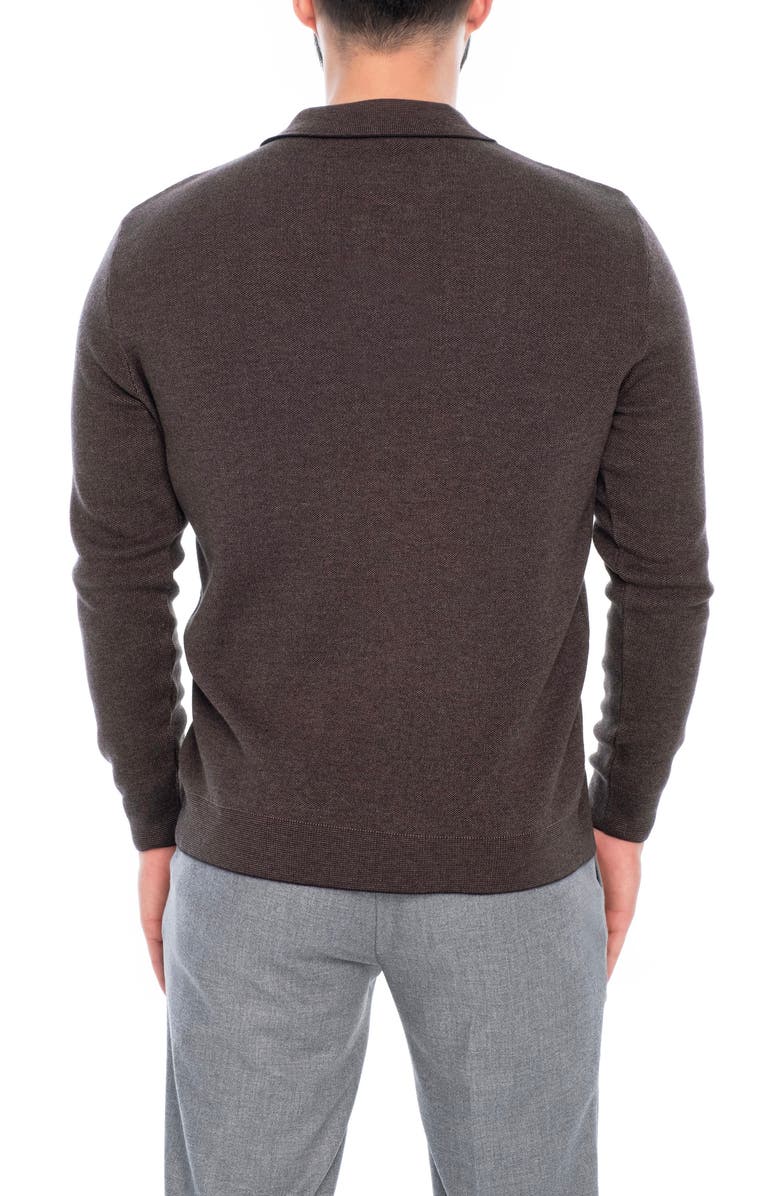 VELLAPAIS Long Sleeve Cotton Polo, Alternate, color, Brown