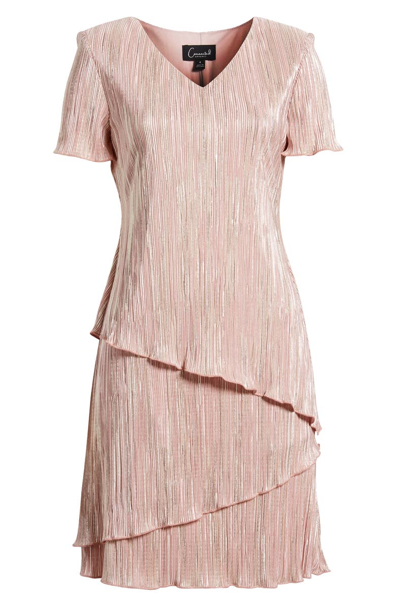 Connected Apparel Plissé Foil Tiered Dress, Main, color, 