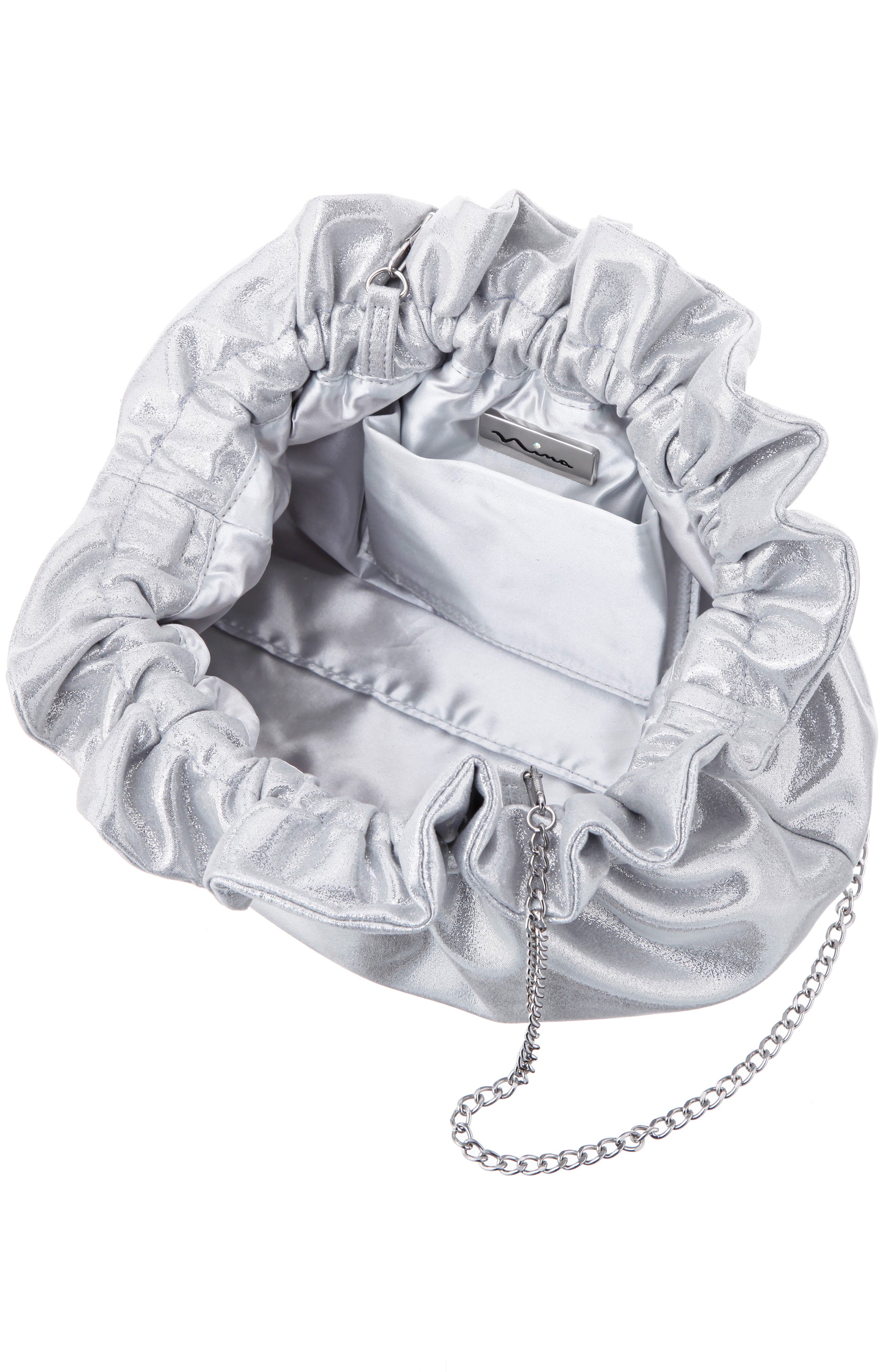 Nina Cristy Metallic Clutch, Alternate, color, True Silver