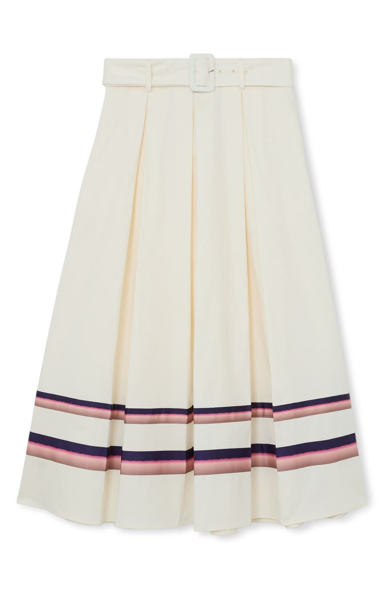 Reiss Rian Stripe Stretch Cotton Midi Skirt, Alternate, color, Cream