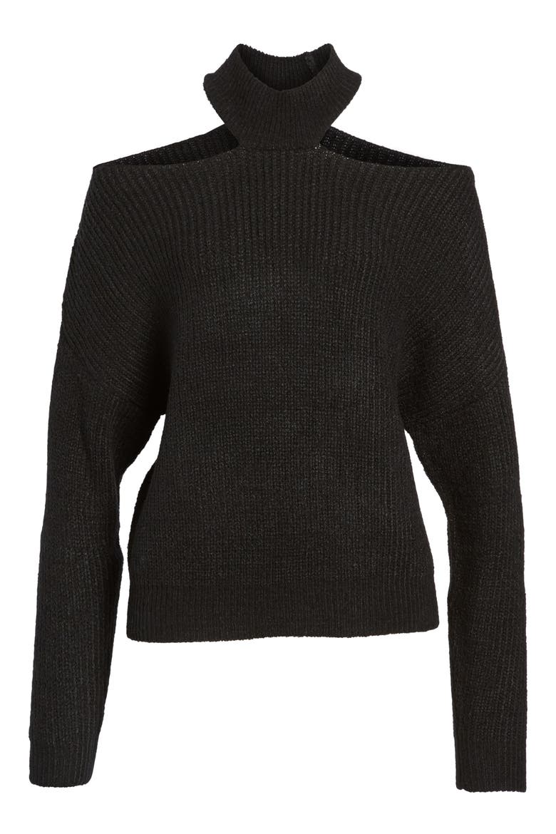Cutout Turtleneck Sweater, Alternate, color, BLACK
