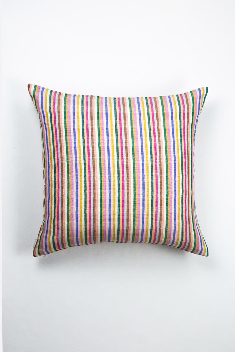 Valentina Rainbow Striped Cotton Handwoven Square Throw Pillow, Main, color, Rainbow Stripe