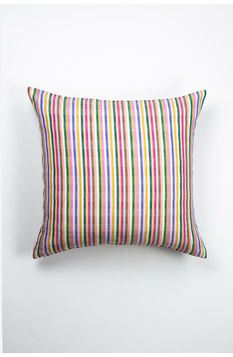Archive New York Valentina Rainbow Striped Cotton Handwoven Square Throw Pillow, Main, color, Rainbow Stripe