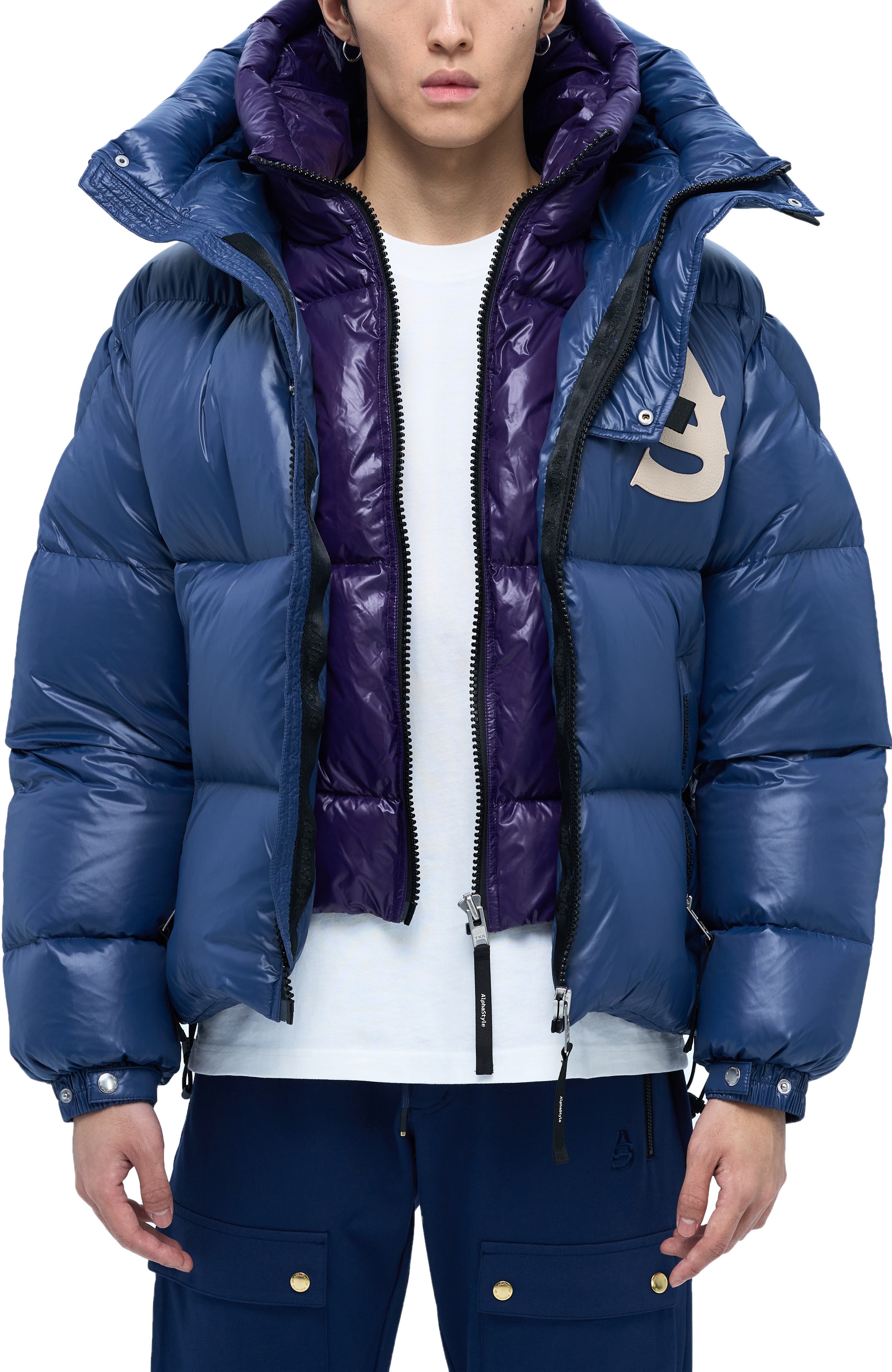 AlphaStyle Kudu Hooded Puffer Down Jacket in Blue 