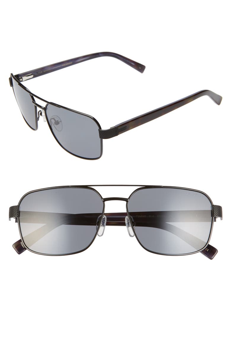 58mm Polarized Navigator Sunglasses, Main, color, BLACK