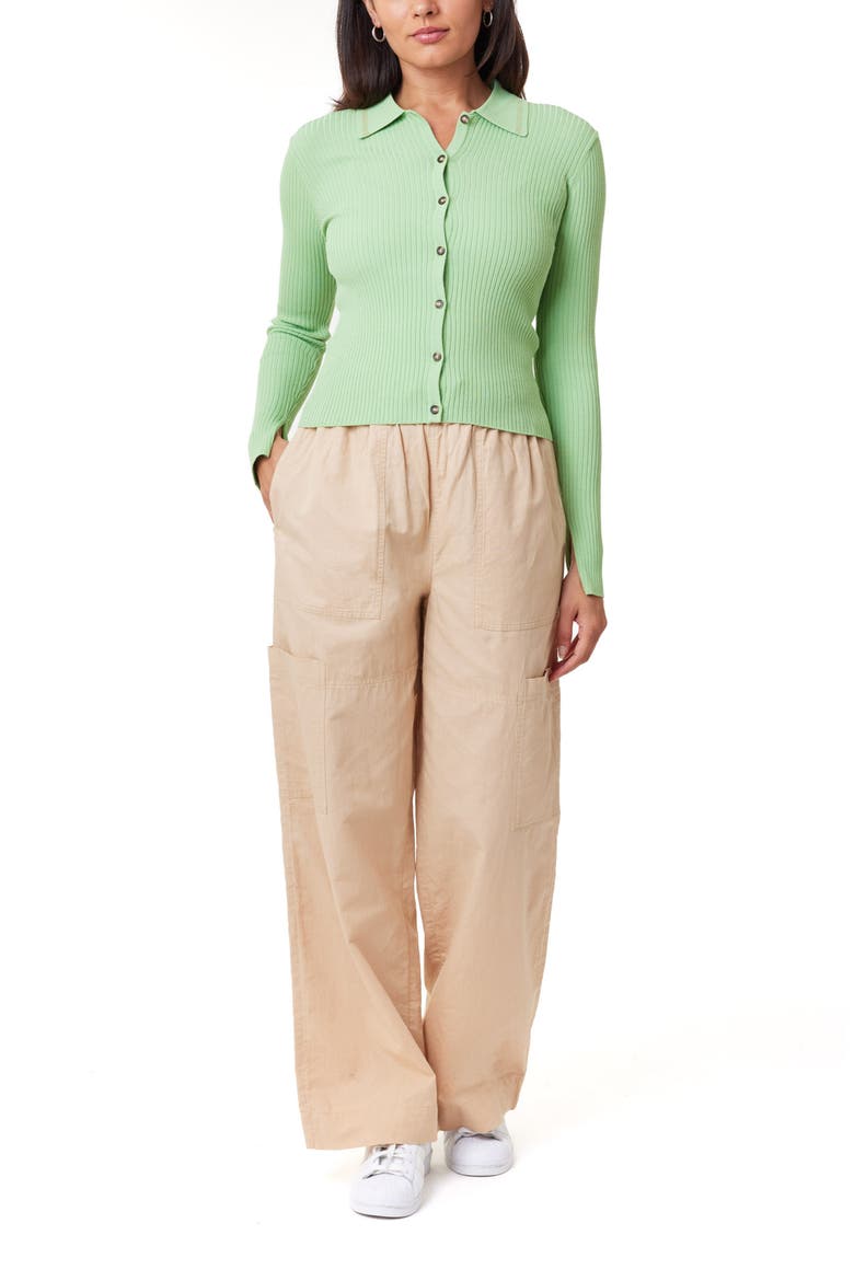 Rib Polo Cardigan Sweater, Alternate, color, PISTACHIO