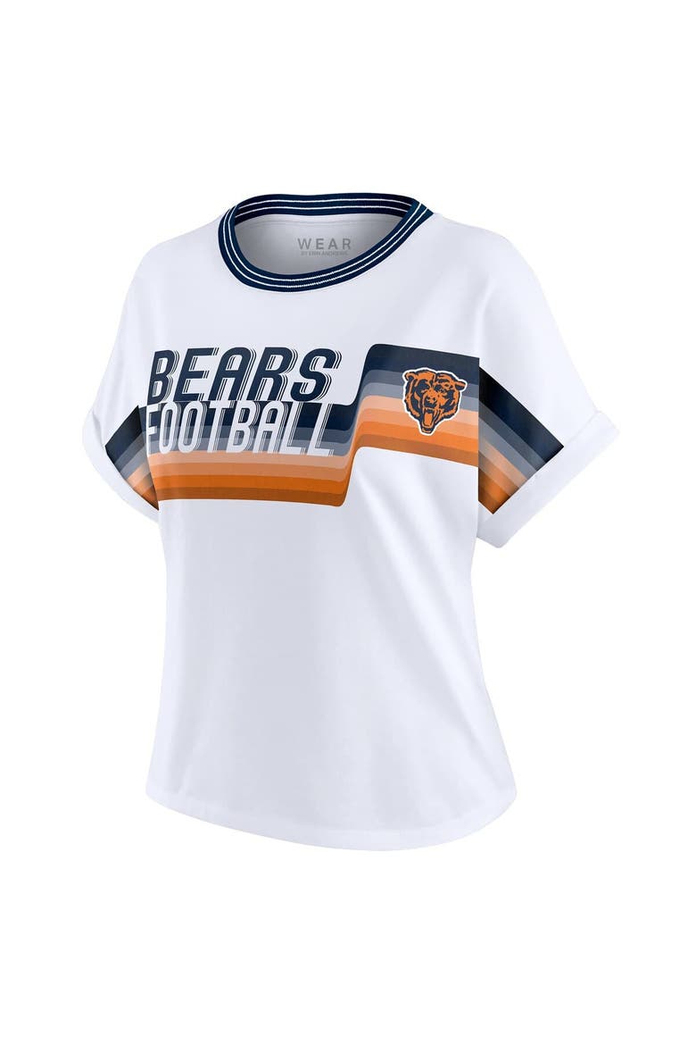 Women's WEAR by Erin Andrews White Chicago Bears Cropped Center Stripe Dolman T-Shirt, Alternate, color, White