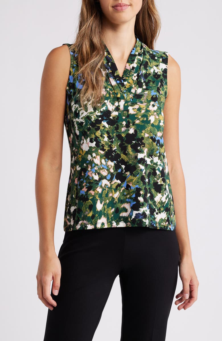 Anne Klein Abstract Floral Triple Pleat Sleeveless Top, Main, color, 
