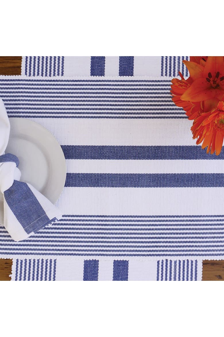 Classic Blue & White Stripe 100% Cotton Set of 4 Placemats 13" x 19", Alternate, color, Blue