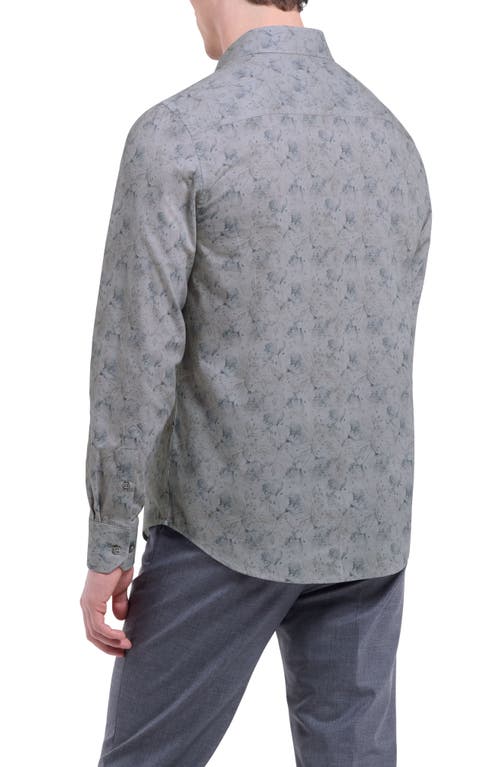 Bugatchi Julian Shaped Fit Floral Cotton Button-up Shirt In Gray
