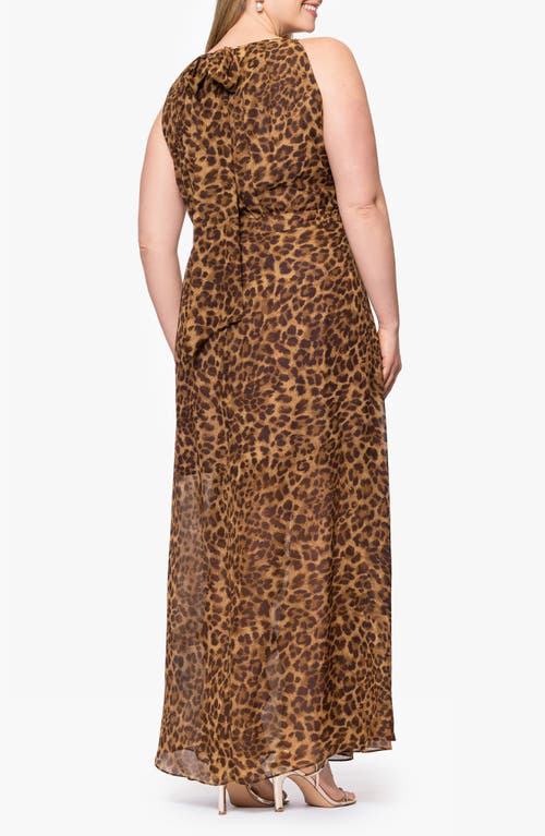 Betsy & Adam Plus Size Printed Halter Long Sheath Dress