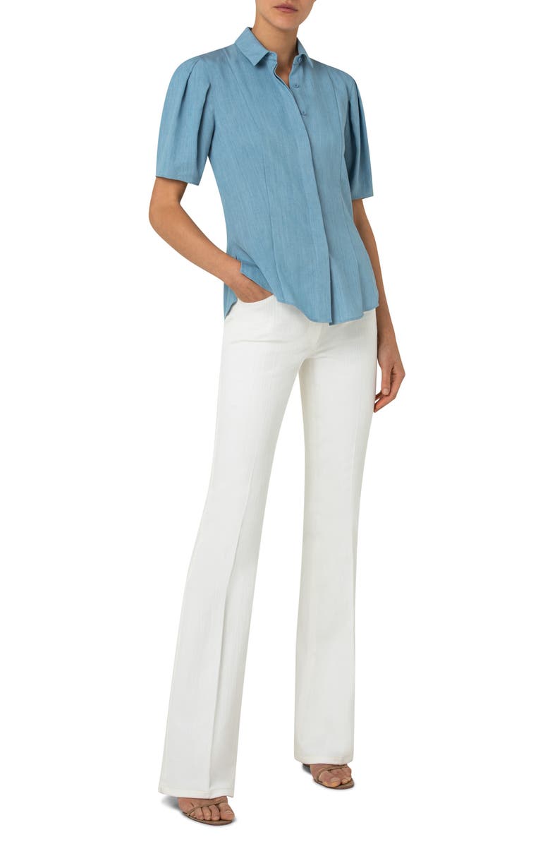 Akris punto Puff Sleeve Cotton Chambray Button-Up Blouse, Alternate, color,