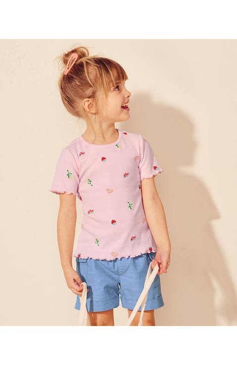 Girls Short Sleeve Ribbed Henley T-Shirt