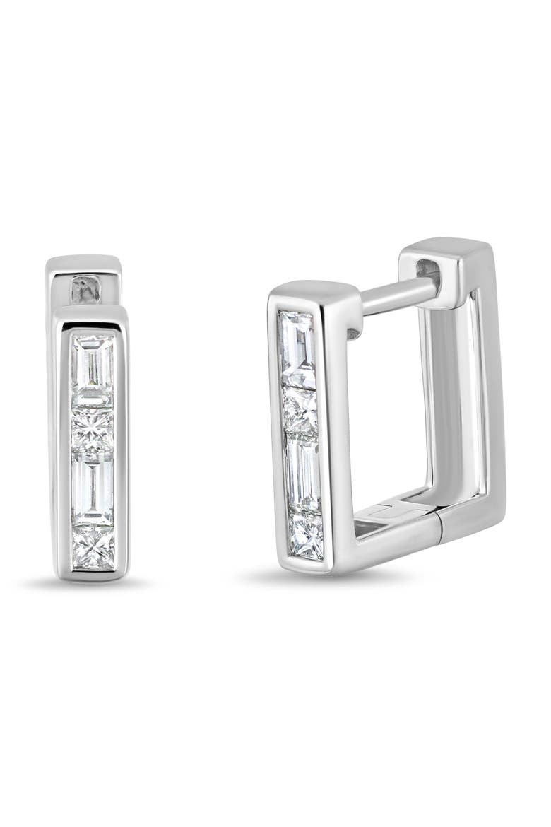 18K Gold Gatsby Diamond Square Hoop Earrings, 11mm, Main, color, 18K WHITE GOLD/ DIAMOND