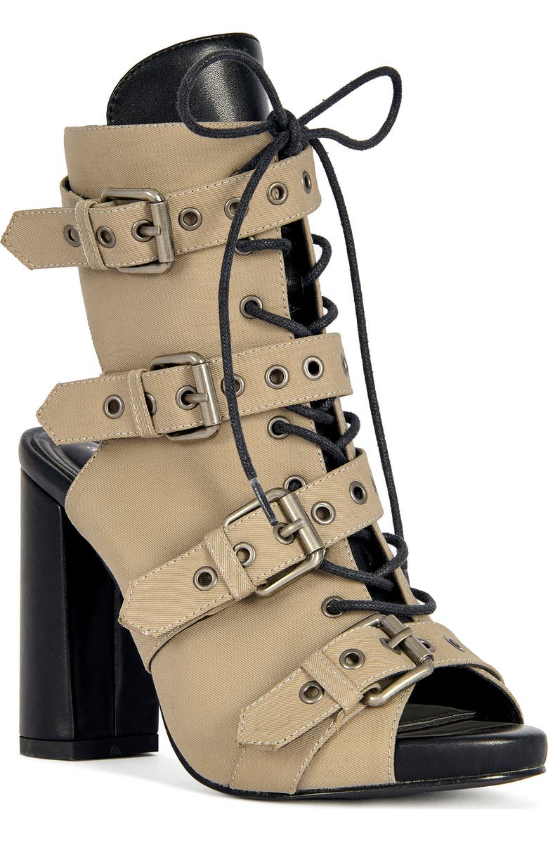 AZALEA WANG Loom Open-Toe Bootie, Main, color, Taupe