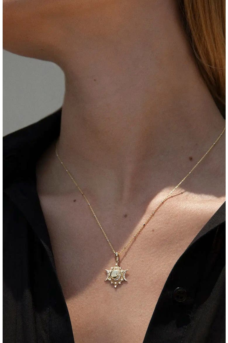 Diamond Triple Moon Pendant Necklace, Alternate, color, 14K YELLOW GOLD