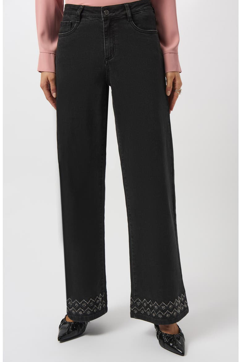 Studded Hem High Waist Wide Leg Jeans, Main, color, CHARCOAL GREY