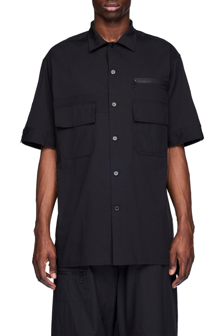 Regular Fit Cotton Blend Utility Shirt, Main, color, BLACK