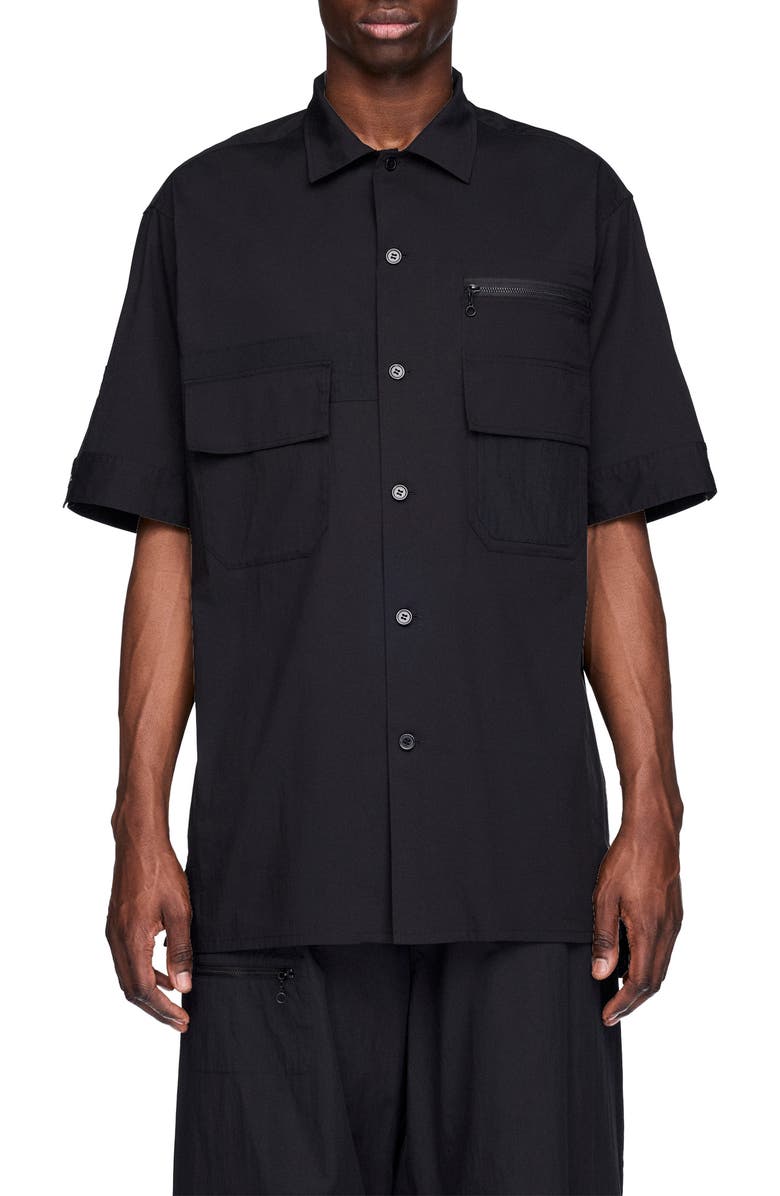 Y-3 Regular Fit Cotton Blend Utility Shirt, Main, color, Black