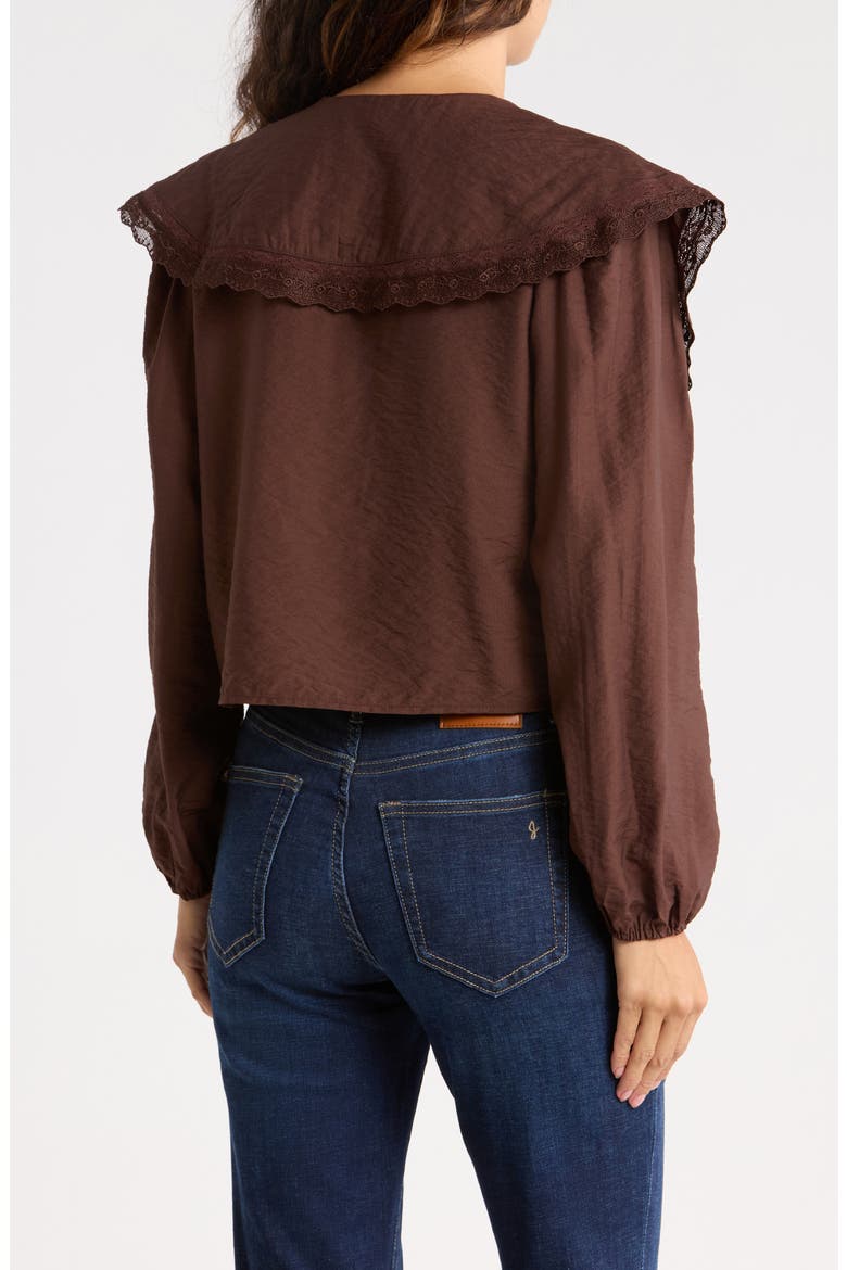 Lace Trim Peter Pan Collar Shirt, Alternate, color, DARK BROWN