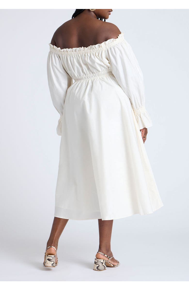 ELOQUII Off The Shoulder Ruffle Maxi Dress, Alternate, color, Jet Stream