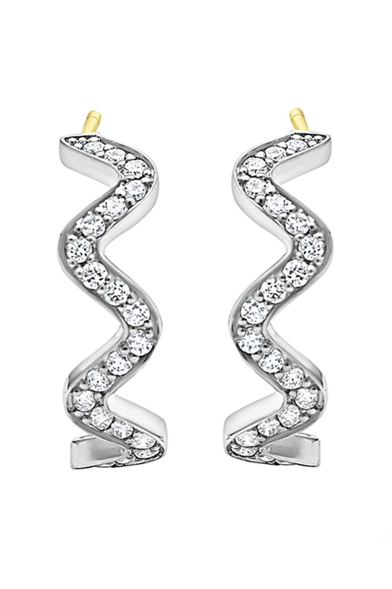 Caviar Spark Diamond Wave Hoop Earrings, Alternate, color, SILVER