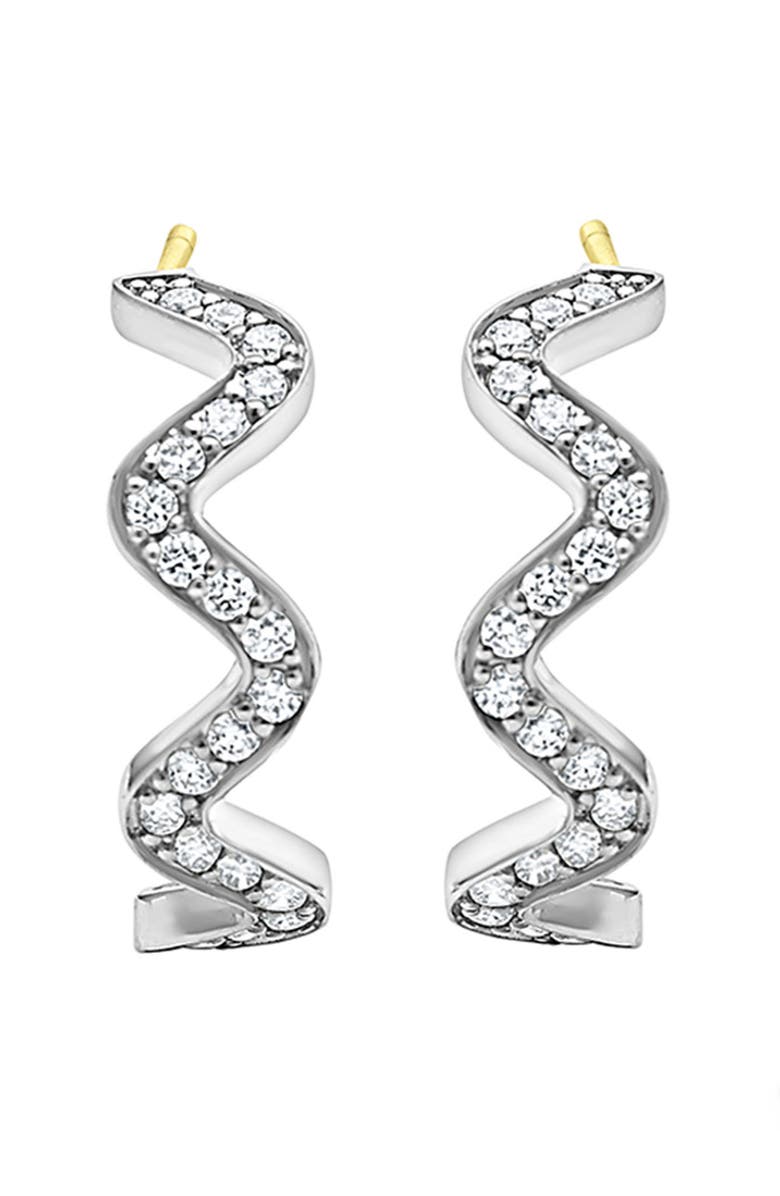 LAGOS Caviar Spark Diamond Wave Hoop Earrings, Alternate, color, Silver