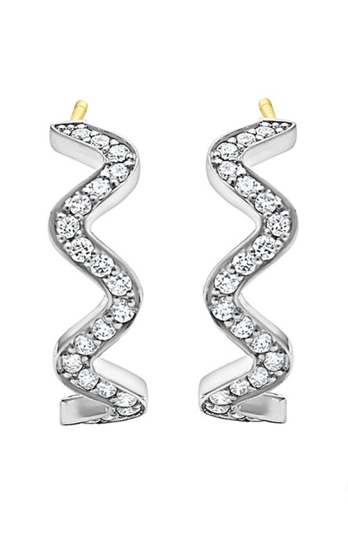 Lagos Sterling Silver Caviar Spark Diamond Wavy Huggie Hoop Earrings In Silver