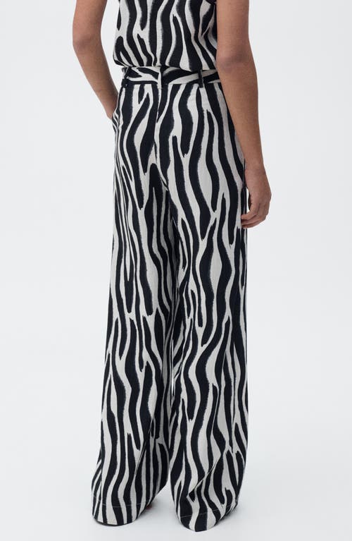 Mango Zebra Stripe Straight Leg Pants In Black
