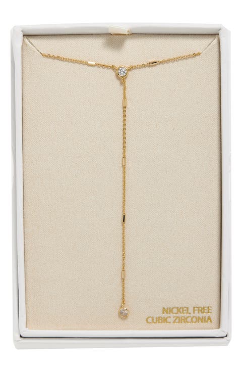 Bezel Set Cubic Zirconia Station Y-Necklace