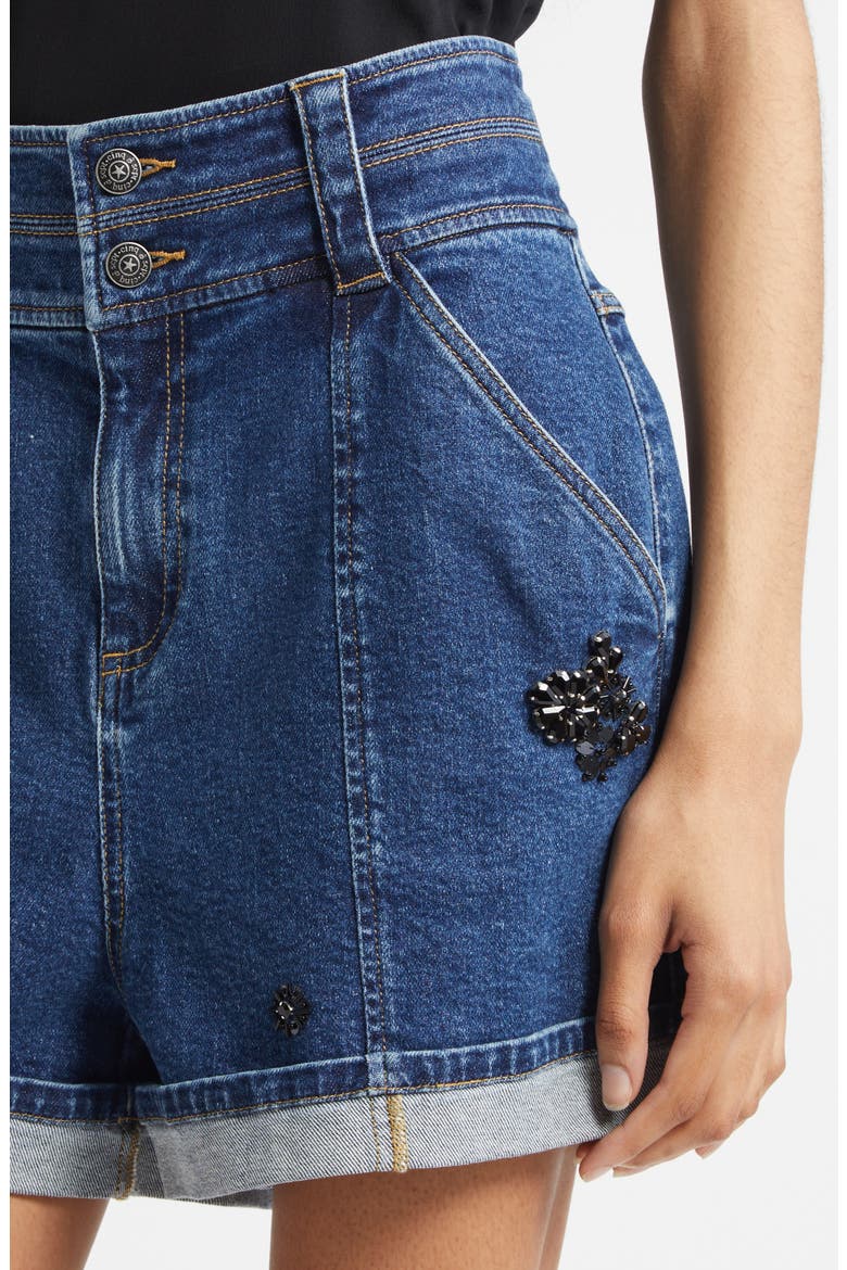 Embellished Cuffed Denim Shorts, Alternate, color, OCEANE