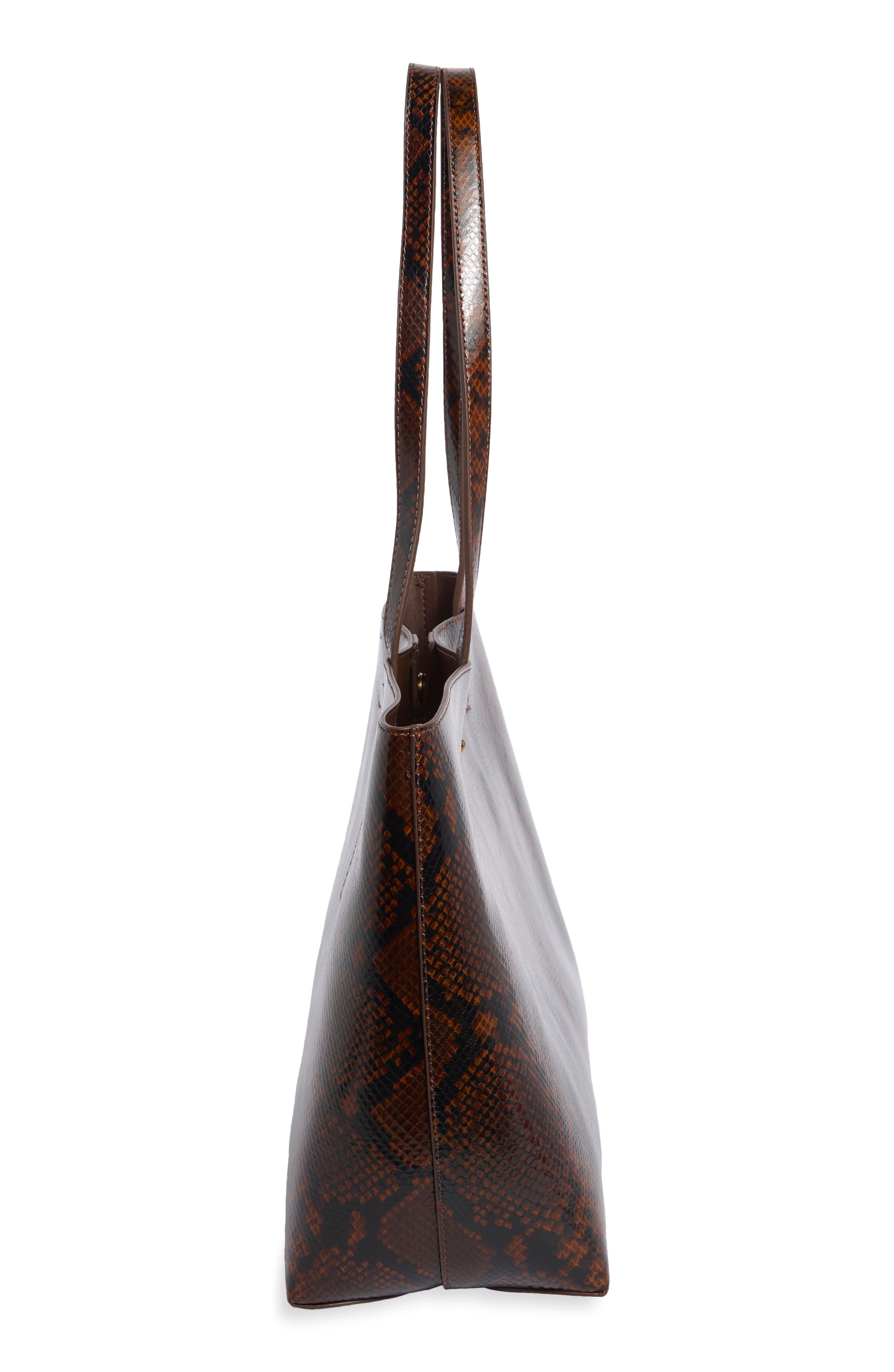 Angel Snakeskin Embossed Leather Shopper, Alternate, color, BROWN