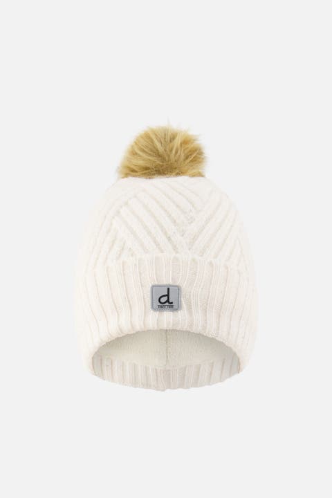Chevron Fleece Lined Faux Fur Pompom Knit Hat