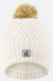 Deux par Deux Chevron Fleece Lined Faux Fur Pompom Knit Hat