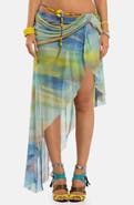 JADED LONDON Beaded Belt Abstract Print Asymmetric Mesh Skirt