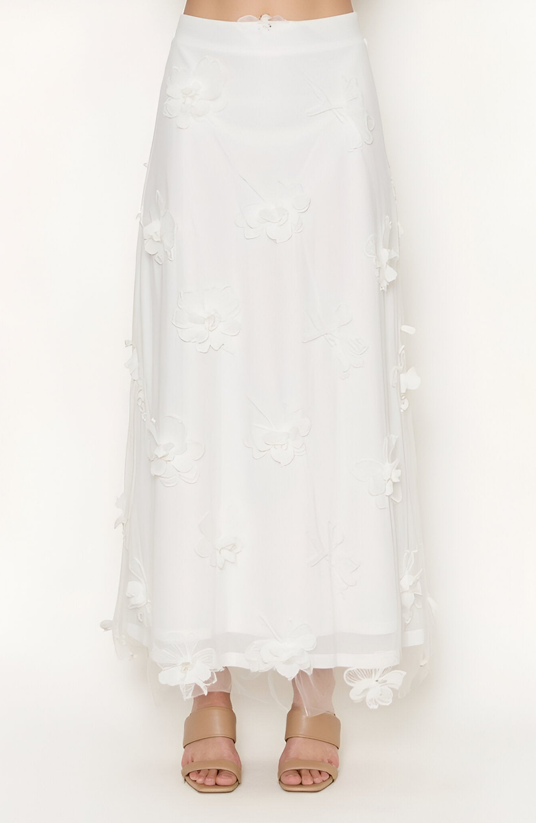 Modenaire Embroidered Mesh Maxi Skirt with 3D Floral Appliqué, Main, color, 