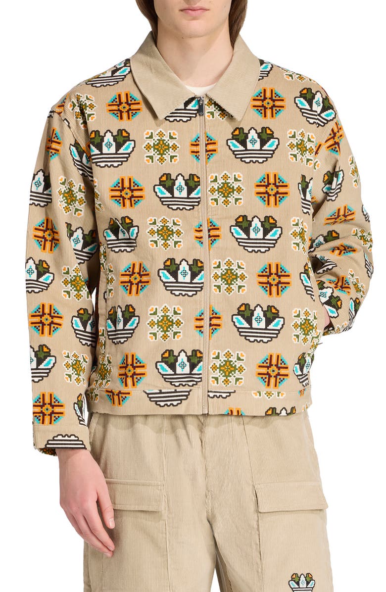adidas Monogram Print Relaxed Fit Corduroy Coach Jacket, Main, color, 
