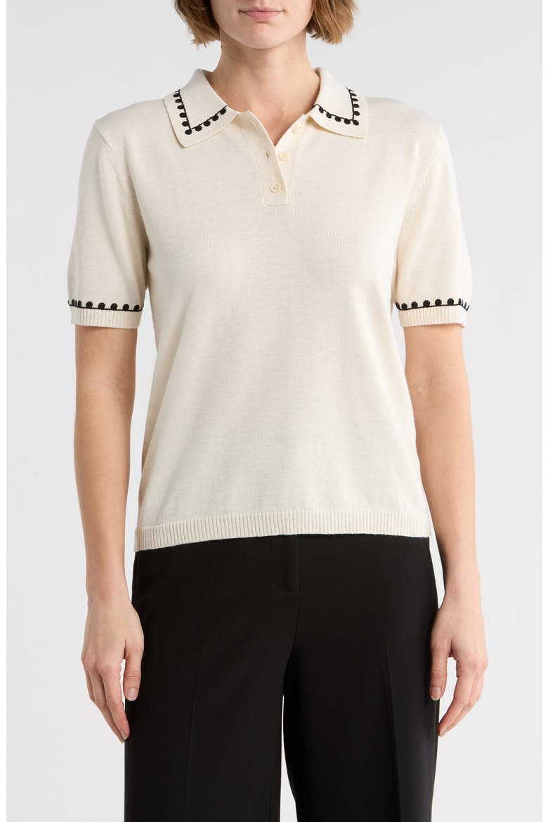 Collar Short Sleeve Sweater, Main, color, CREAM/ BLACK