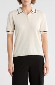 Adrianna Papell Collar Short Sleeve Sweater