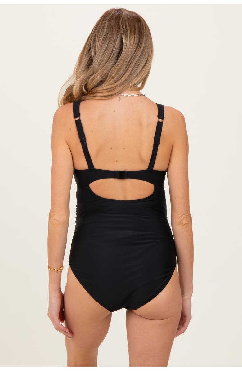PinkBlush Ruched Deep V-Neck Maternity One Piece Swimsuit, Alternate, color, Black